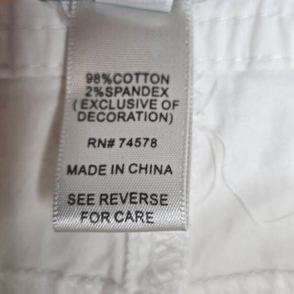 Cache White and Gold Embroidered Capri Roll-tab Cargo Pants Size 6 - Picture 3 of 9